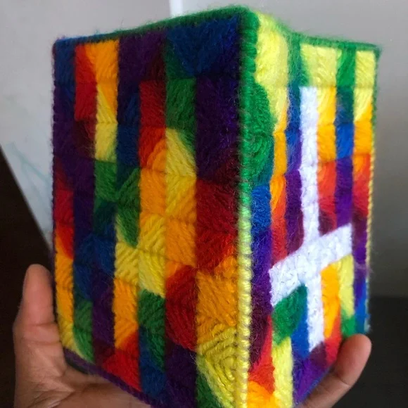 (2) Vintage Decorative Checkered Embroidered Tissue Box Cover
